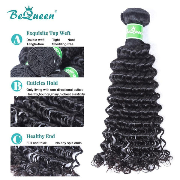 BeQueen  Paquets de Tissage Deep Wave Cheveux Indiens 100% Cheveux humains 10A