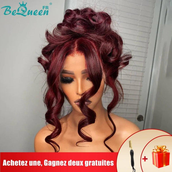 BeQueen "Sami" Peruca de Onda Longa Corpo de Vinho Tinto com Renda 360