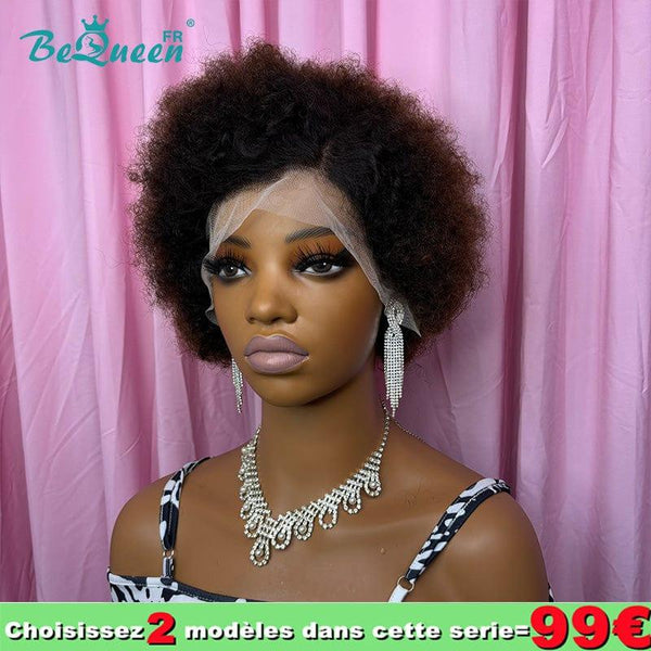 BeQueen 99€=2 perruques "Megan"  Perruque Pixie Afro curl avec Lace Frontale 13x4 Racine noir et brun