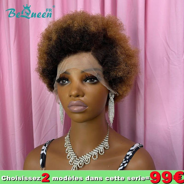 BeQueen 99€=2 perruques "Megan"  Perruque Pixie Afro curl avec Lace Frontale 13x4 Racine noir et miel