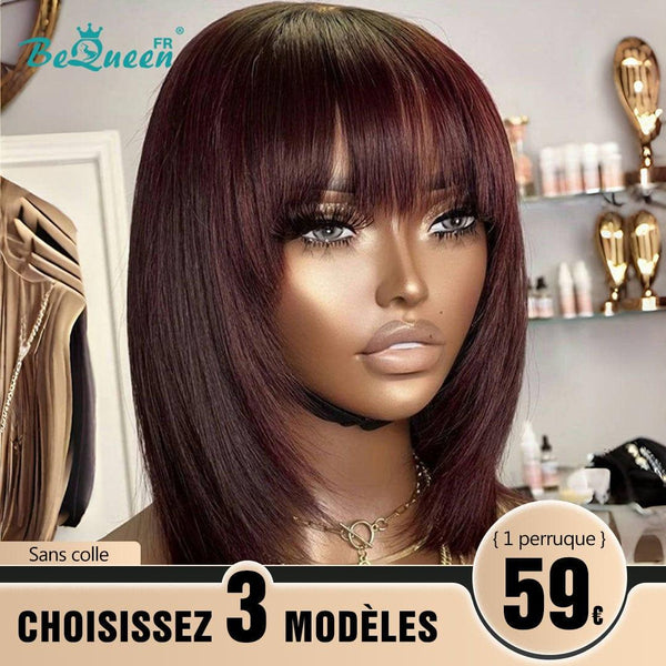 BeQueen 179€=3 perruques Perruque "Yumi" Rouge bordeaux Sans colle avec frange