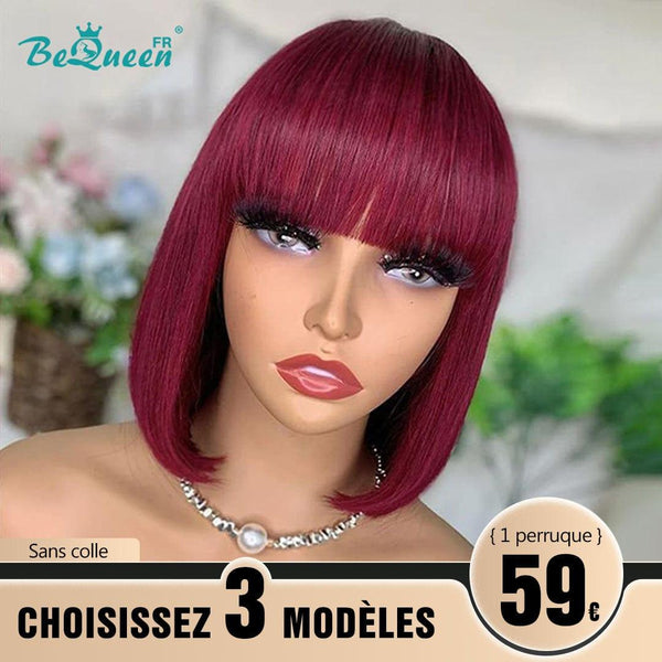 BeQueen 179€=3 perruques Perruque "Yumi" Rouge Sans colle avec frange