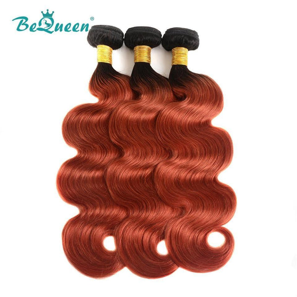 BeQueen  Paquets de Tissage Body Wave 100% Cheveux humains de Couleur Rouille #350 Racine Noir #1B