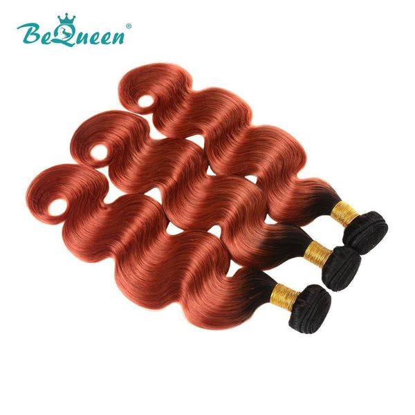 BeQueen  Paquets de Tissage Body Wave 100% Cheveux humains de Couleur Rouille #350 Racine Noir #1B
