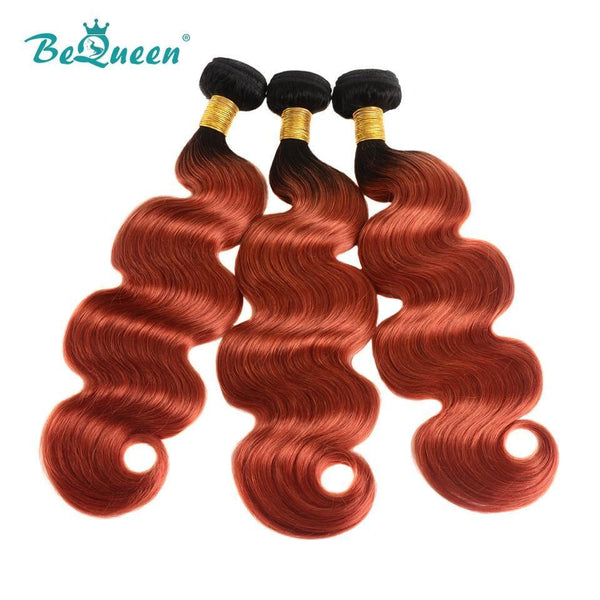 BeQueen  Paquets de Tissage Body Wave 100% Cheveux humains de Couleur Rouille #350 Racine Noir #1B