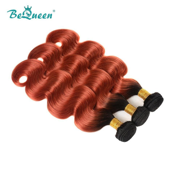BeQueen  Paquets de Tissage Body Wave 100% Cheveux humains de Couleur Rouille #350 Racine Noir #1B