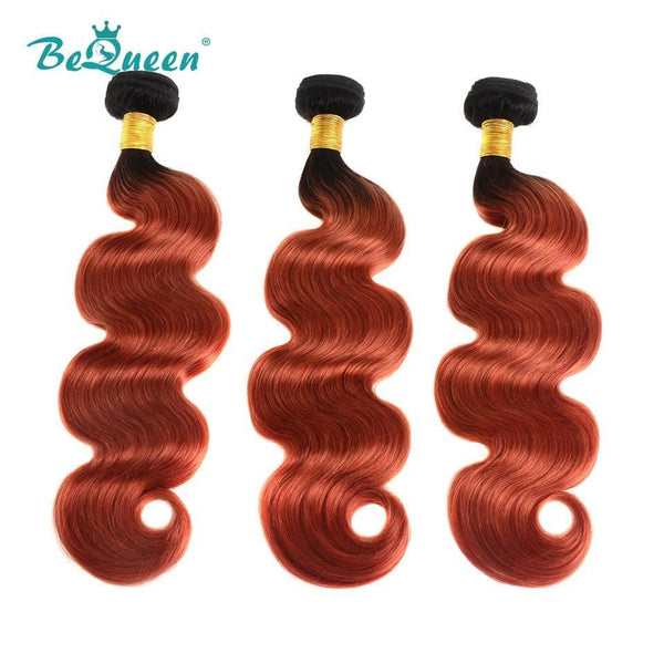 BeQueen  Paquets de Tissage Body Wave 100% Cheveux humains de Couleur Rouille #350 Racine Noir #1B