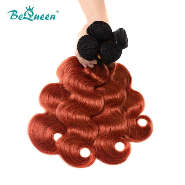 BeQueen  Paquets de Tissage Body Wave 100% Cheveux humains de Couleur Rouille #350 Racine Noir #1B