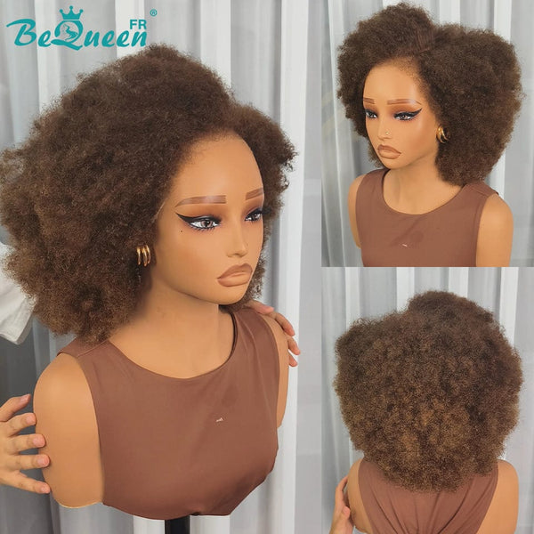BeQueen "Addi" Perruque Bob Afro Curly Marron 14 pouces dentelle frontale 13X4