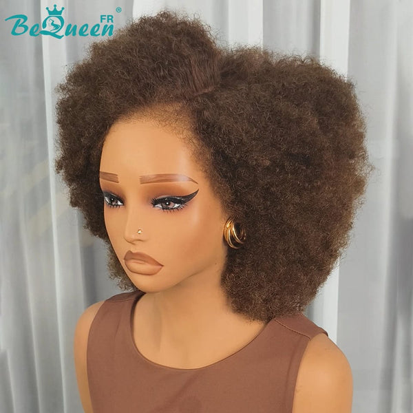 BeQueen "Addi" Perruque Bob Afro Curly Marron 14 pouces dentelle frontale 13X4