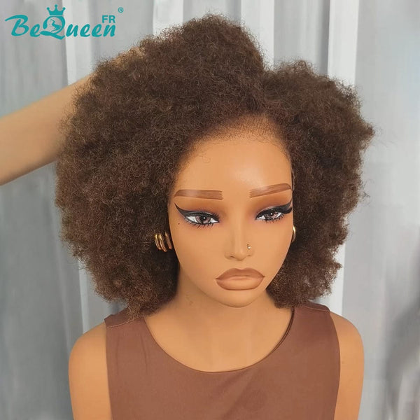 BeQueen "Addi" Perruque Bob Afro Curly Marron 14 pouces dentelle frontale 13X4
