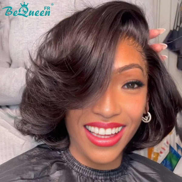 BeQueen 129€=1 perruques Perruque “Ablema” Perruque Bob Body Wave Noir avec Lace Frontale 13X4