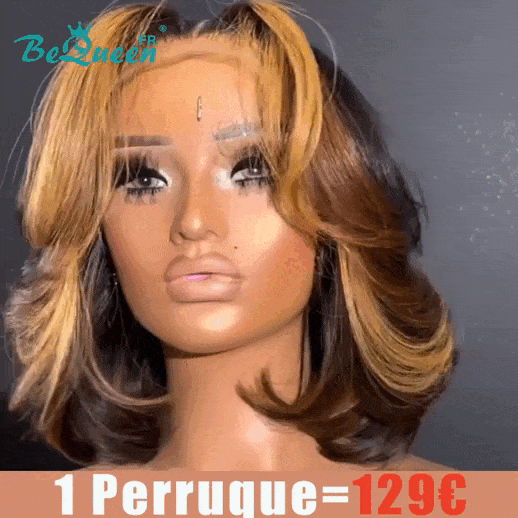 BeQueen 129€=1 perruques Perruque “Lorraine” Perruque Bob Body Wave Noir et marron avec Lace Closure 5X5
