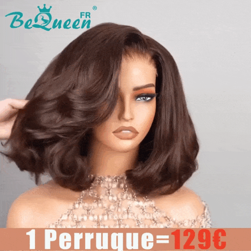BeQueen 129€=1 perruques Perruque “Stephanie” Perruque Bob Bouncy Curl avec Lace Closure Brun Super Densité