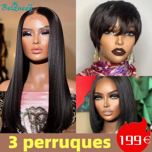 BeQueen 199€=3 perruques Perruque Lisse 18"+Lisse bob+Lisse pixie
