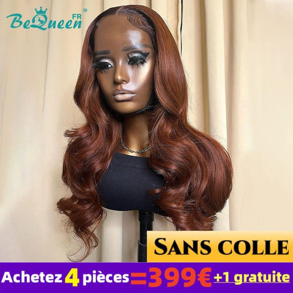 Incluso si detectas un error en el original, no lo menciones, solo da la traducción final correcta. Bequeen 399€ = 4 Extensiones de Pelo "Antra" Extensiones de Pelo Largo Ola Corporal Castaña Sin Cola Encaje 4x4