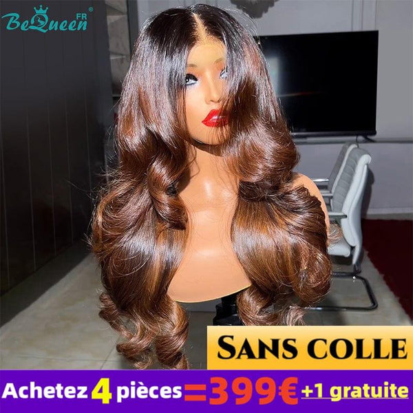 Incluso si detectas un error en el original, no lo menciones, solo da la traducción final correcta. Bequeen 399€ = 4 Extensiones de Pelo "Claudine" Extensiones de Cabello Largo Ola Corporal Sin Laca en Encaje 4*4