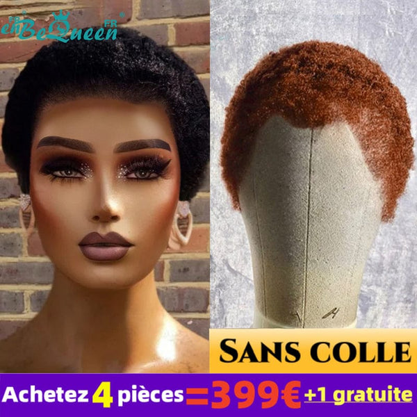 BeQueen 399€=4 Perruques "Edwina" 2 Perruque Combo Court Afro Sans Colle Lace 13X4
