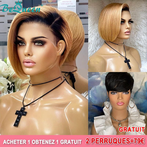 BeQueen 79€=2 perruques Perruque "Amber" Racine Noir et Miel