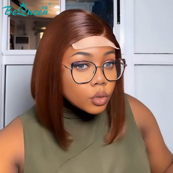 BeQueen 99,9 € = 1 leimlose Perücke „Déméter“ Maßgeschneiderte Bob Straight Perücke 4*4 Braune Farbe