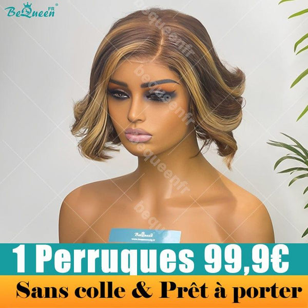BeQueen 99,9€ = 1 pelucas sin pegamento "Fayina" Peluca Personalizada Bob listo para usar 4x4