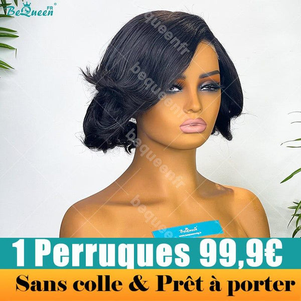 BeQueen 99,9 € = 1 leimlose Perücken „Oksana“ Individuelle Bob-Perücke Bereit zum Tragen 4x4
