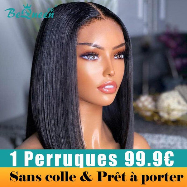 BeQueen 99,9€ = 1 pelucas sin pegamento Sonia Peluca Personalizada Bob Liso Listo para usar 4x4