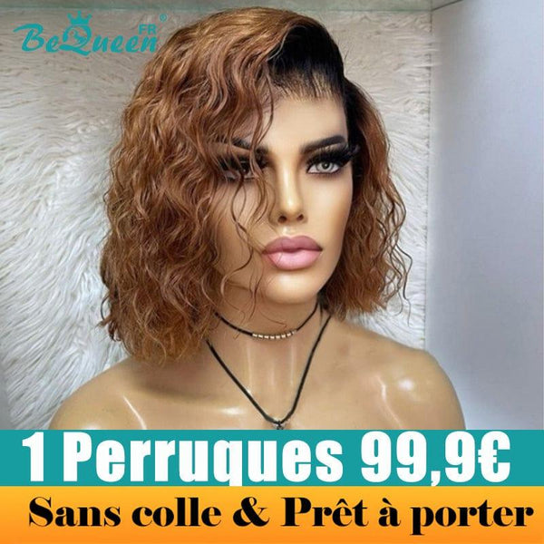BeQueen 99,9€ = 1 pelucas sin pegamento "Tully" Peluca Personalizada Bob Ola de agua Lista para usar 4x4