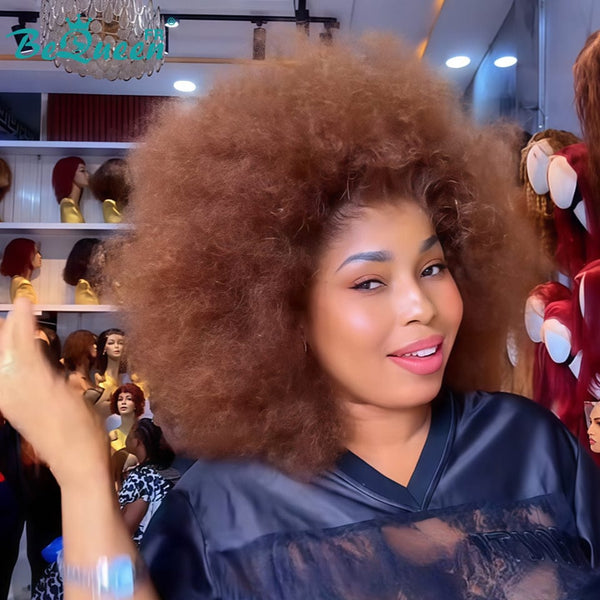 BeQueen „Addi“ Custom Bob Afro Curly Perücke, fertig zum Tragen, ohne Kleber, 13 x 4 cm