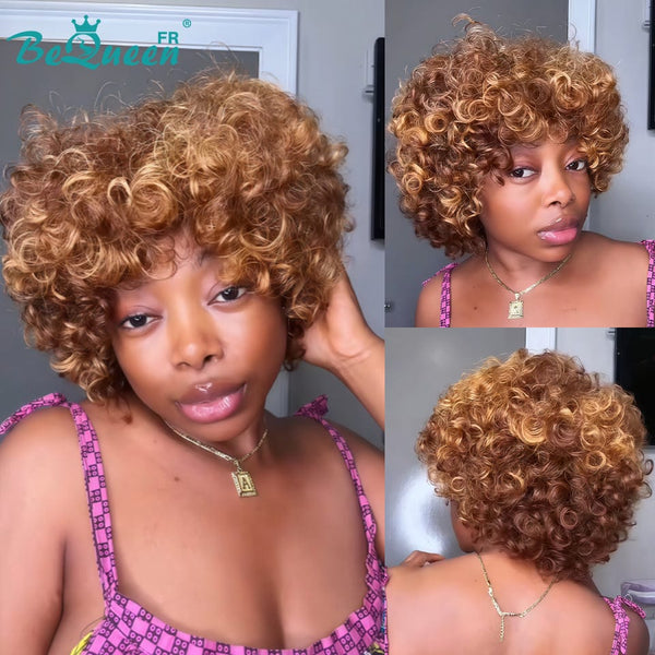 BeQueen "Addi" Perruque Bob Afro Curly Marron mix miel Sans colle perruque naturelle