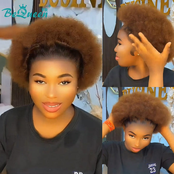 BeQueen "Addi" Peluca Bob Afro Rizado Negro y Marrón con frente de encaje 13X4 peluca natural