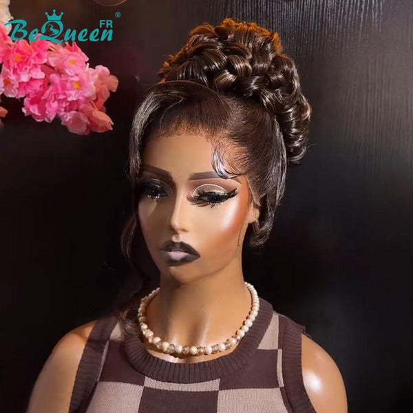BeQueen „Amaly“ Brautperücke braun Chignon mit Spitzenfrontal 13x4