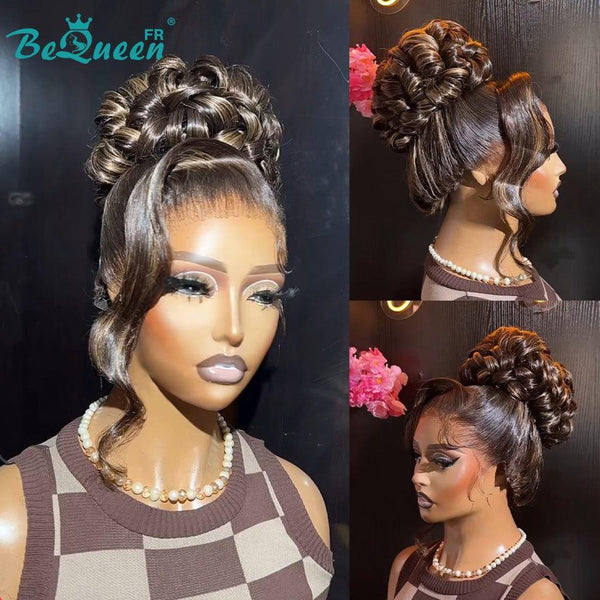 BeQueen „Amaly“ Brautperücke braun Chignon mit Spitzenfrontal 13x4
