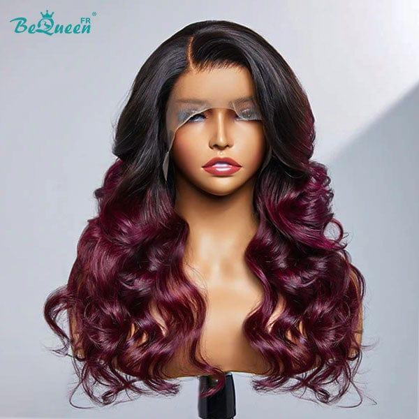 Bequeen "Cloris" Perruque body wave Racine Noir et Rouge Bordeaux avec lace frontale 13x4