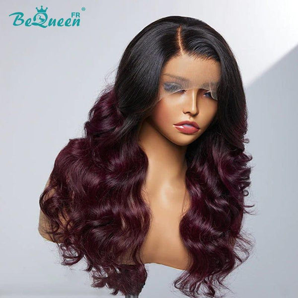 Bequeen "Cloris" Perruque body wave Racine Noir et Rouge Bordeaux avec lace frontale 13x4