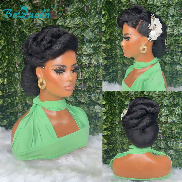 BeQueen “Cobbie” Black Wedding Wig Chignon with 13x4 Lace Frontal