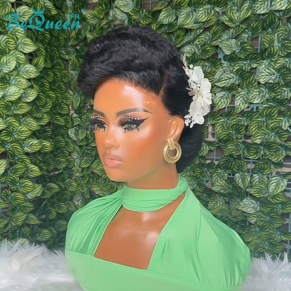 BeQueen “Cobbie” Black Wedding Wig Chignon with 13x4 Lace Frontal