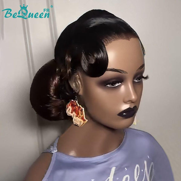 BeQueen „Davine“ Hochzeitsperücke Schwarz und Braun mit Chignon und Spitzenfrontal 13x4
