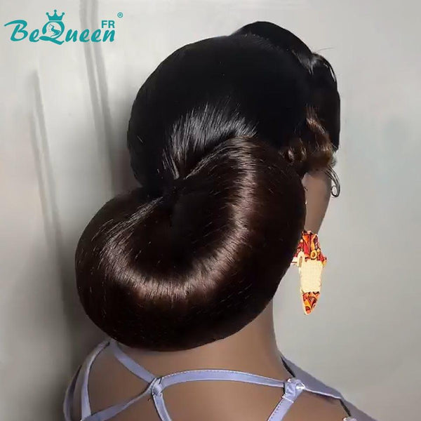 BeQueen „Davine“ Hochzeitsperücke Schwarz und Braun mit Chignon und Spitzenfrontal 13x4