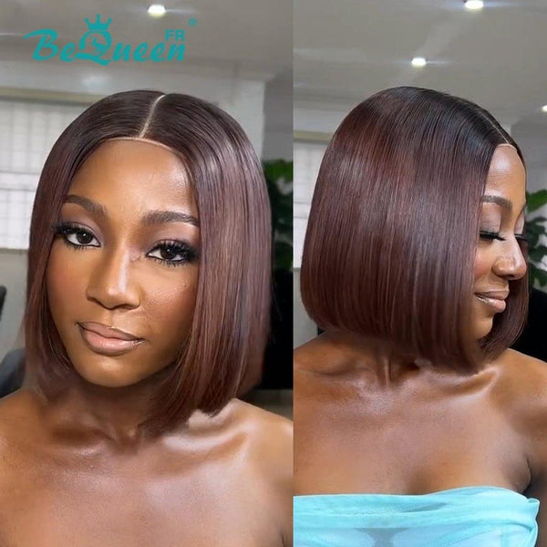 BeQueen "Dominique" Straight Bob Wig Black and Brown Roots in KIM Lace 2x6 100% Vietnamese 250% Density Donated by 1 person
