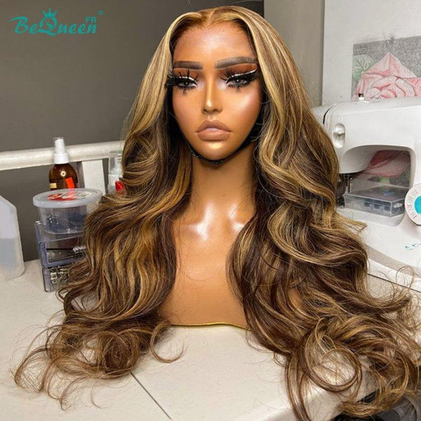 Bequeen "Eva" Perruque Longue Body wave Couleur marron mix miel avec Lace Frontale 13x4