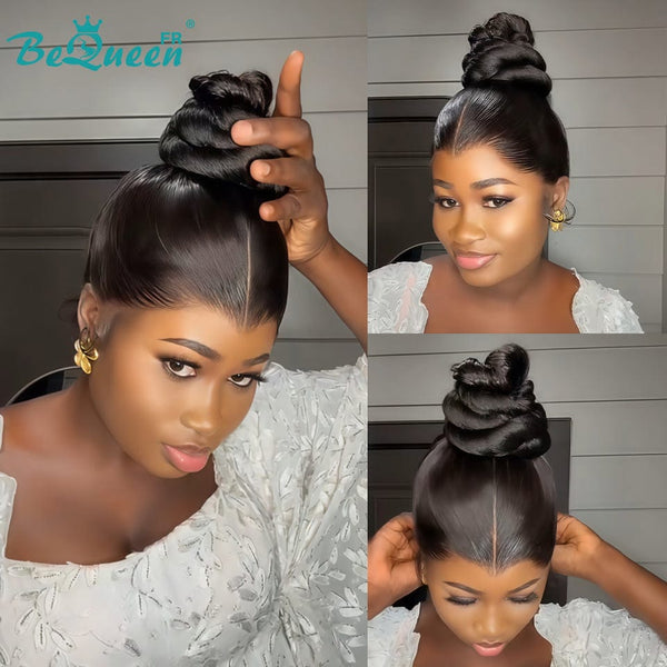 BeQueen “Florance” Straight Full Lace Wig with Bun Style 5
