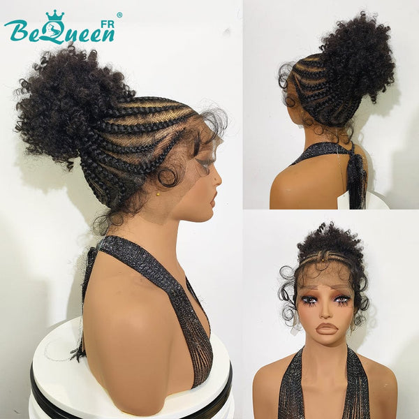 BeQueen “Formie” Long Braid Wig with Lace Front and Curly Bun