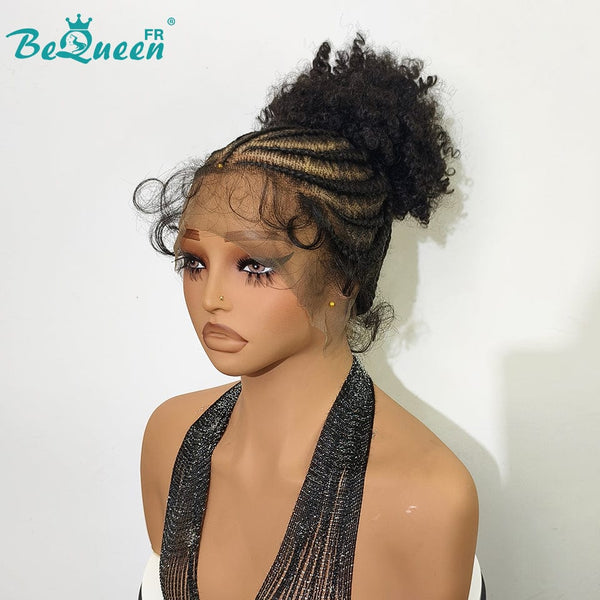 BeQueen “Formie” Long Braid Wig with Lace Front and Curly Bun
