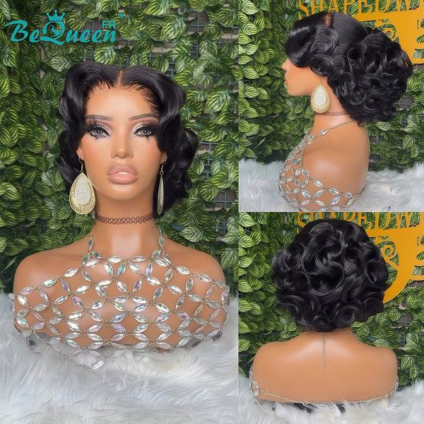BeQueen “Formie” Black Wedding Wig Chignon with 13x4 Lace Frontal