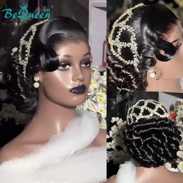 BeQueen „Froly“ Schwarze Hochzeitsperücke mit Chignon und Lace Frontale 13x4