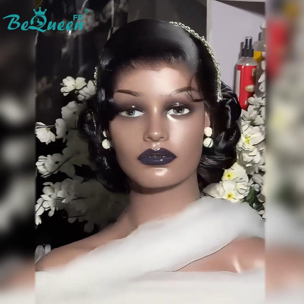 BeQueen „Froly“ Schwarze Hochzeitsperücke mit Chignon und Lace Frontale 13x4