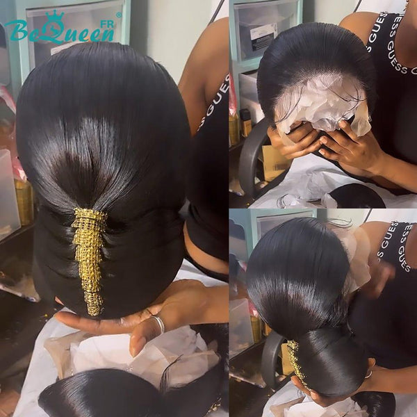 BeQueen „Ily“ Schwarze Hochzeitsperücke mit Chignon und Lace Frontale 13x4