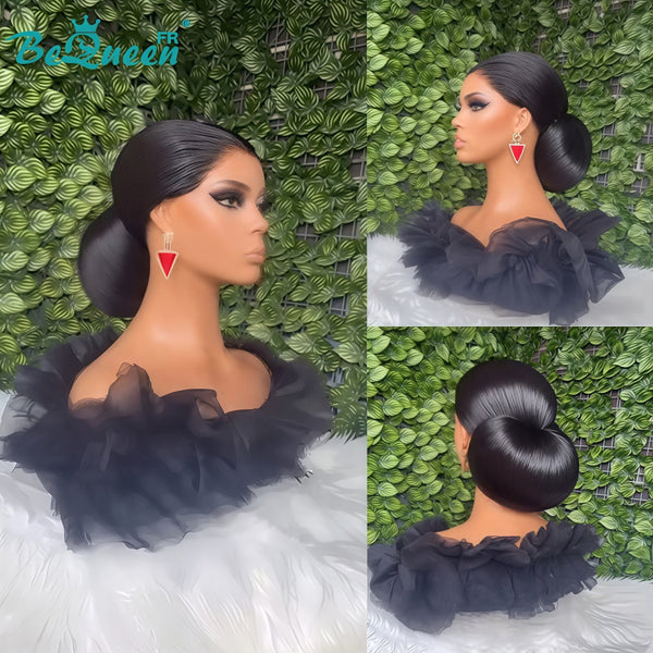 BeQueen “Ivanie” Black Wedding Wig Chignon with 13x4 Lace Frontal