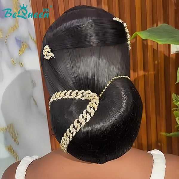 BeQueen “lago” Black Wedding Wig Chignon with 13x4 Lace Frontal